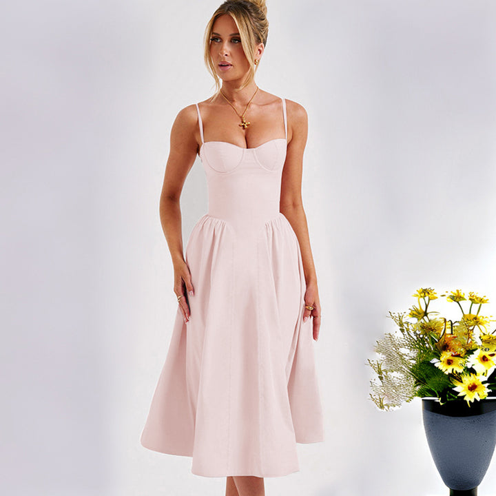 Damen Midi-Kleid mit eleganter Bustier-Oberfläche und schwingendem Rock Drune