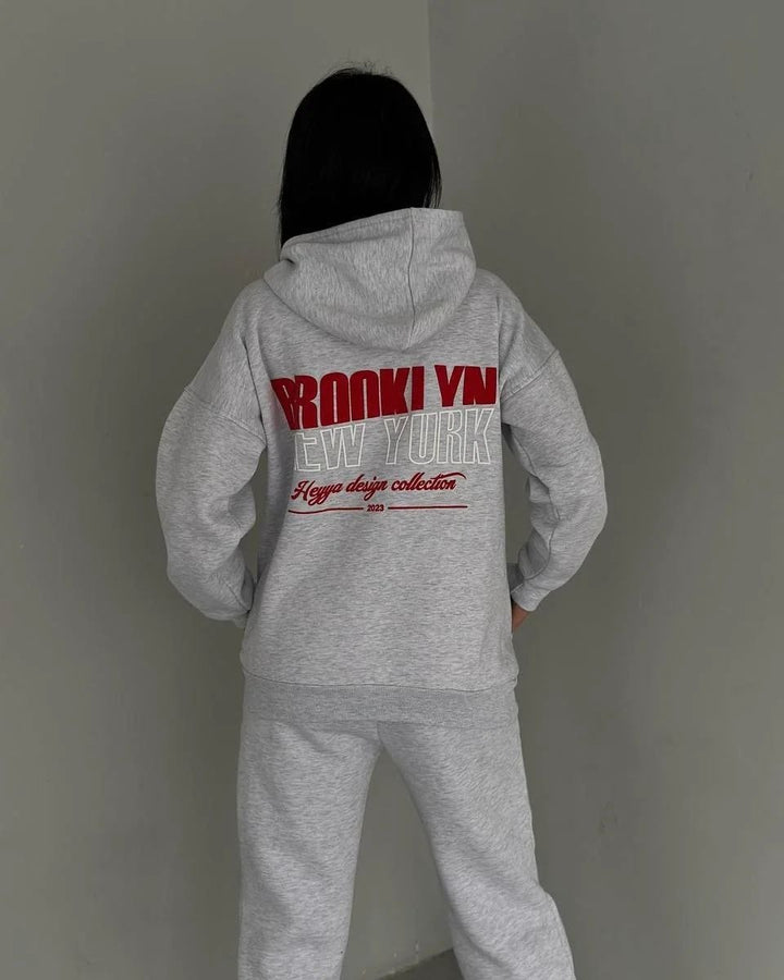Damen lässiger Fleece-Hoodie und Jogginghose Set mit praktischem Kordelzug und hochwertiger Baumwollmischung Drune