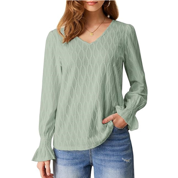 Damen Bluse mit V-Ausschnitt und voluminösen Ärmeln Drune