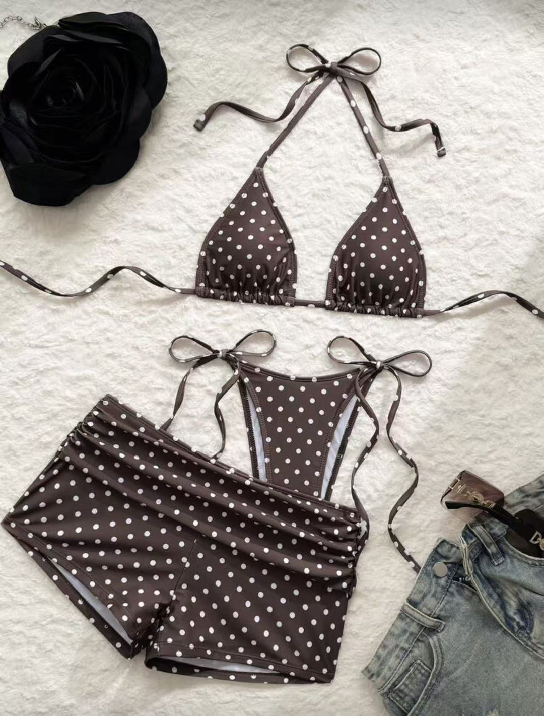 Damen Bikini-Set mit verspieltem Punkte-Muster und verstellbaren Trägern Drune