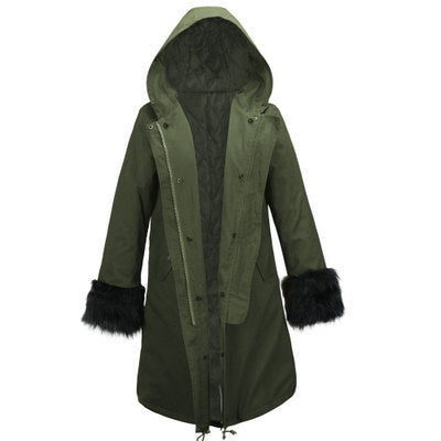 Damen elegante Winterjacke mit luxuriösem Kunstfellbesatz Drune