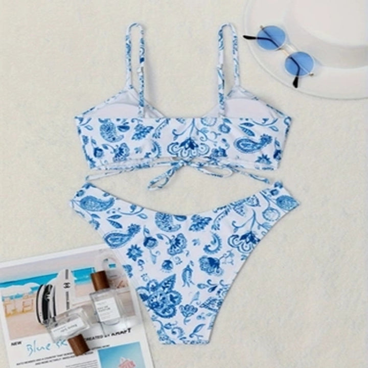 Damen Bikini-Set mit floralem Design und verstellbarem Bindeband Drune