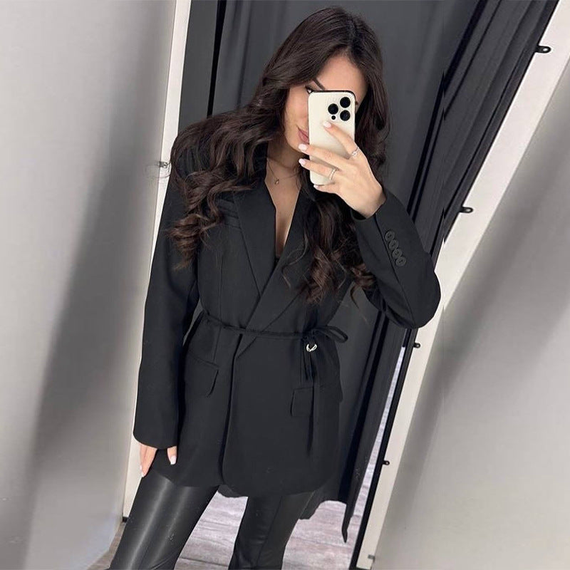 Damen modischer Blazer mit taillierbarem Gürtel Drune