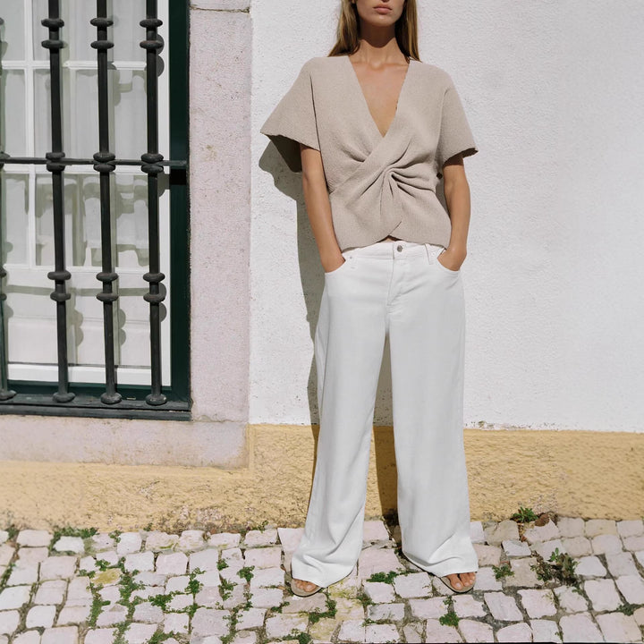 Damen luftiges Wickeloberteil mit eleganter Drapierung Drune