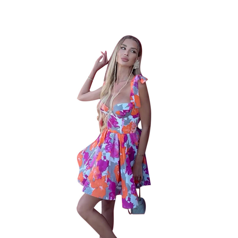 Damen verspieltes Minikleid mit schulterfreien Ärmel und herzförmigem Dekolleté Drune