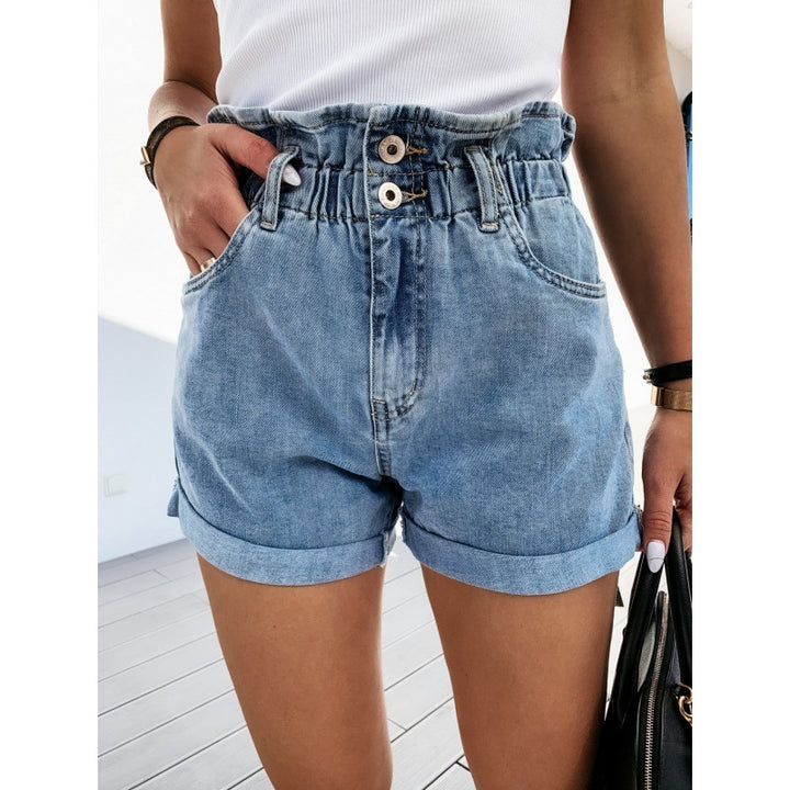 Damen Hochgeschlossene Jeansshorts mit elastischem Bund und modischem Design Drune