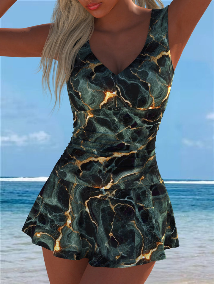 Damen Schwimmdress mit volanthaftem Saum und lebhaftem Muster Drune
