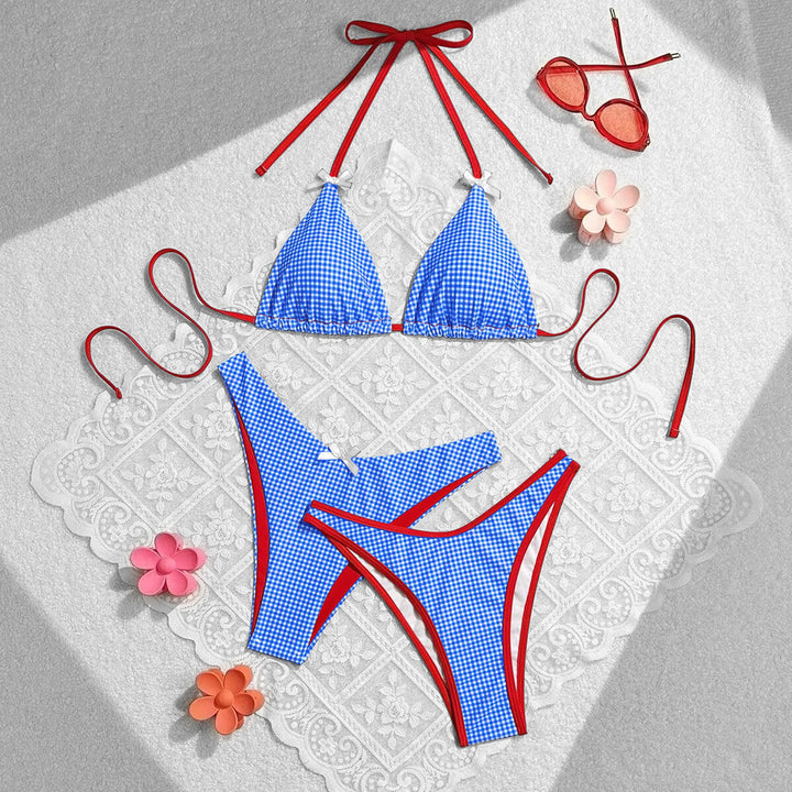 Damen Triangel-Bikini im karierter Schnitt Drune