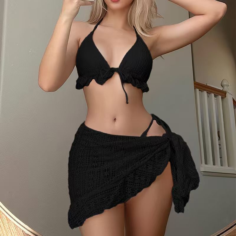 Damen Triangel-Bikini mit Rüschendetail und passendem Wickelrock Drune