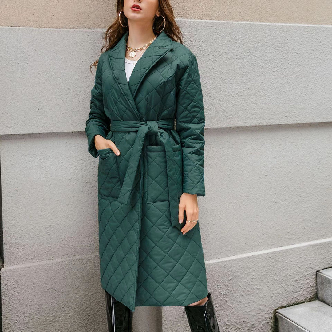 Damen gesteppter Wintermantel mit elegantem Gürtel Drune