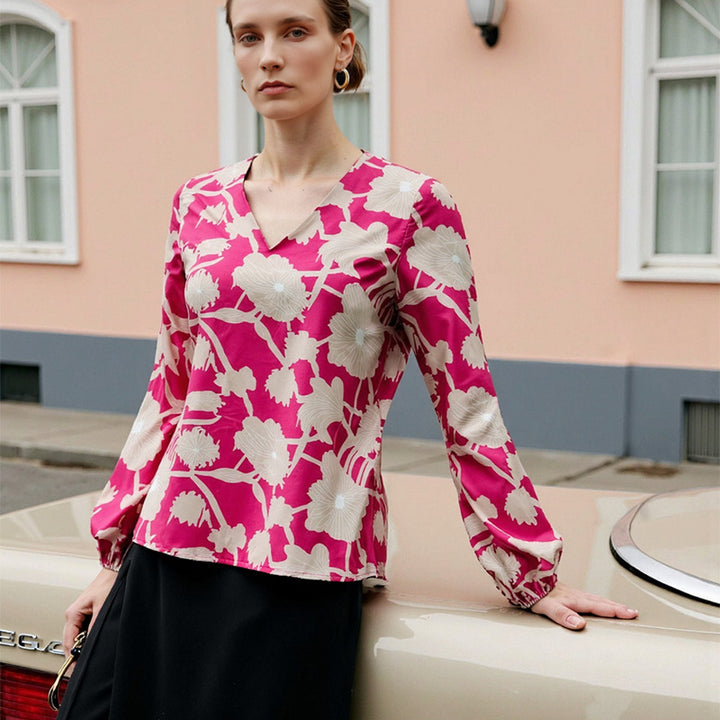 Damen Bluse mit floralem Muster und weich fließendem Stoff Drune