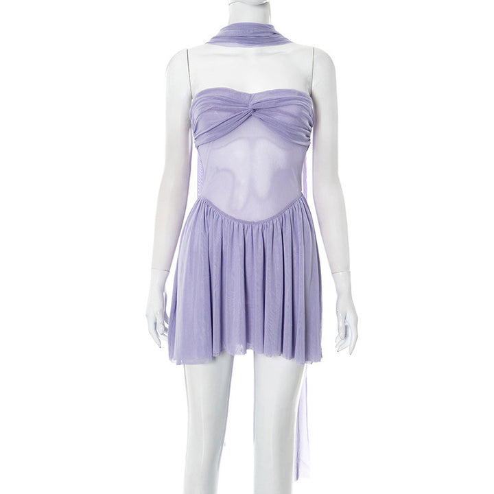Damen elegantes Wickelkleid mit zarten Rüschendetails und trägerlosem Design Drune