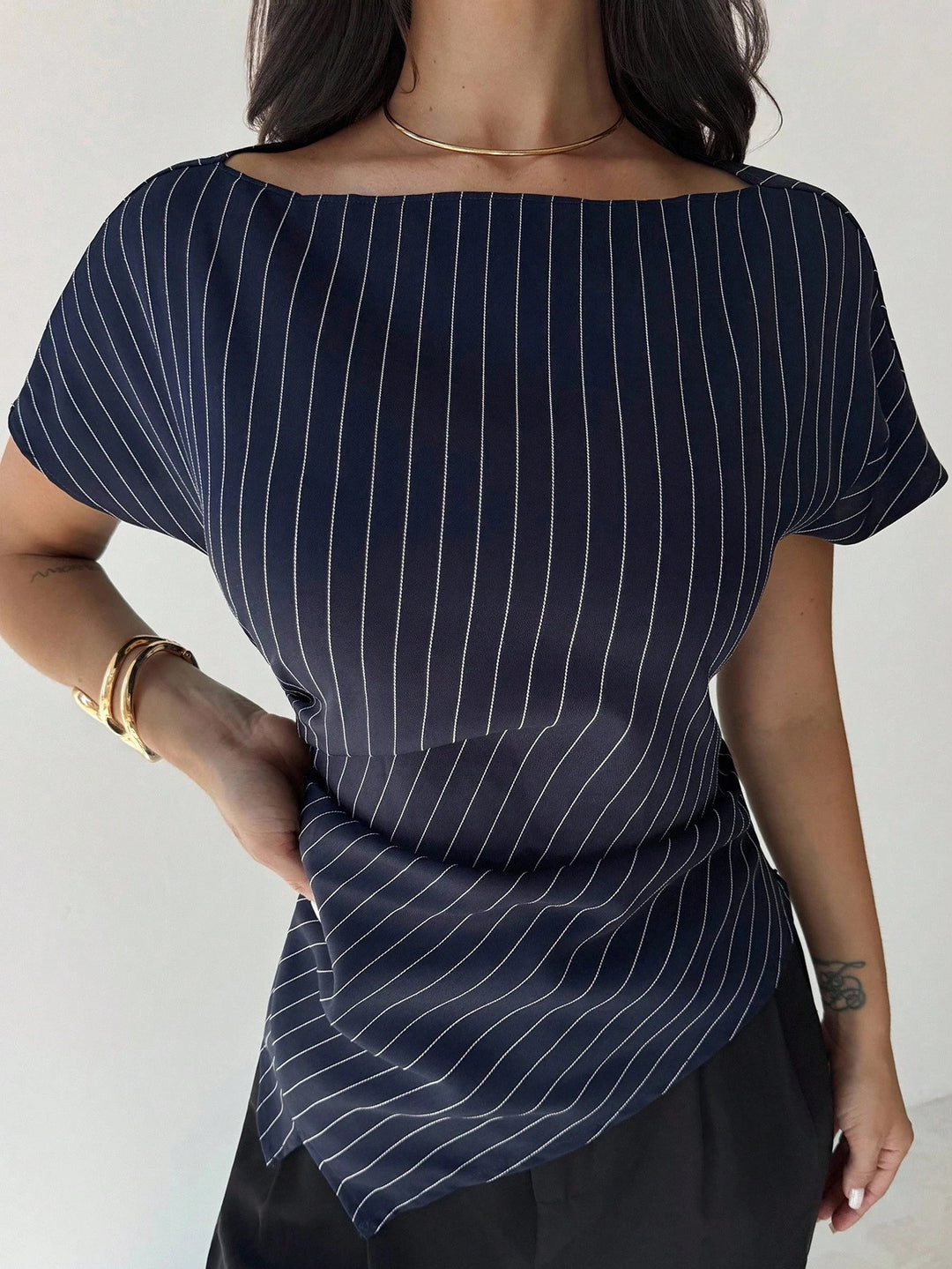 Damen stilvolles Oberteil mit feinem Streifenmuster und weichem Fall Drune