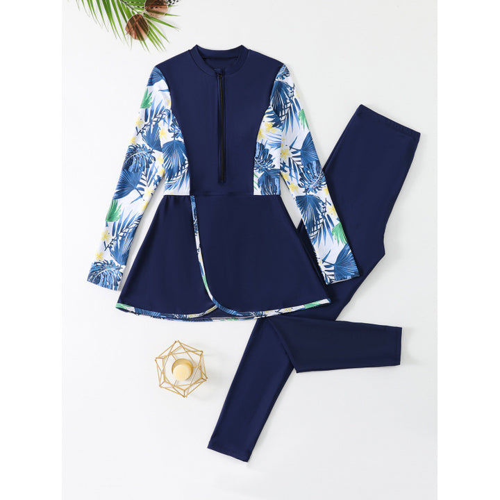 Damen Modischer UV-Schutz Badeanzug mit Oberteil und Leggings Drune