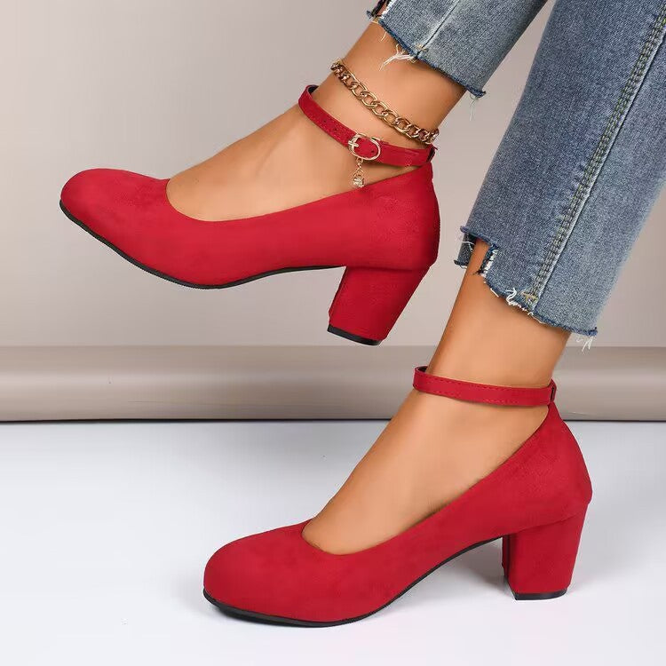 Damen Elegante Pumps mit breitem Blockabsatz und verstellbarem Knöchelriemen Drune