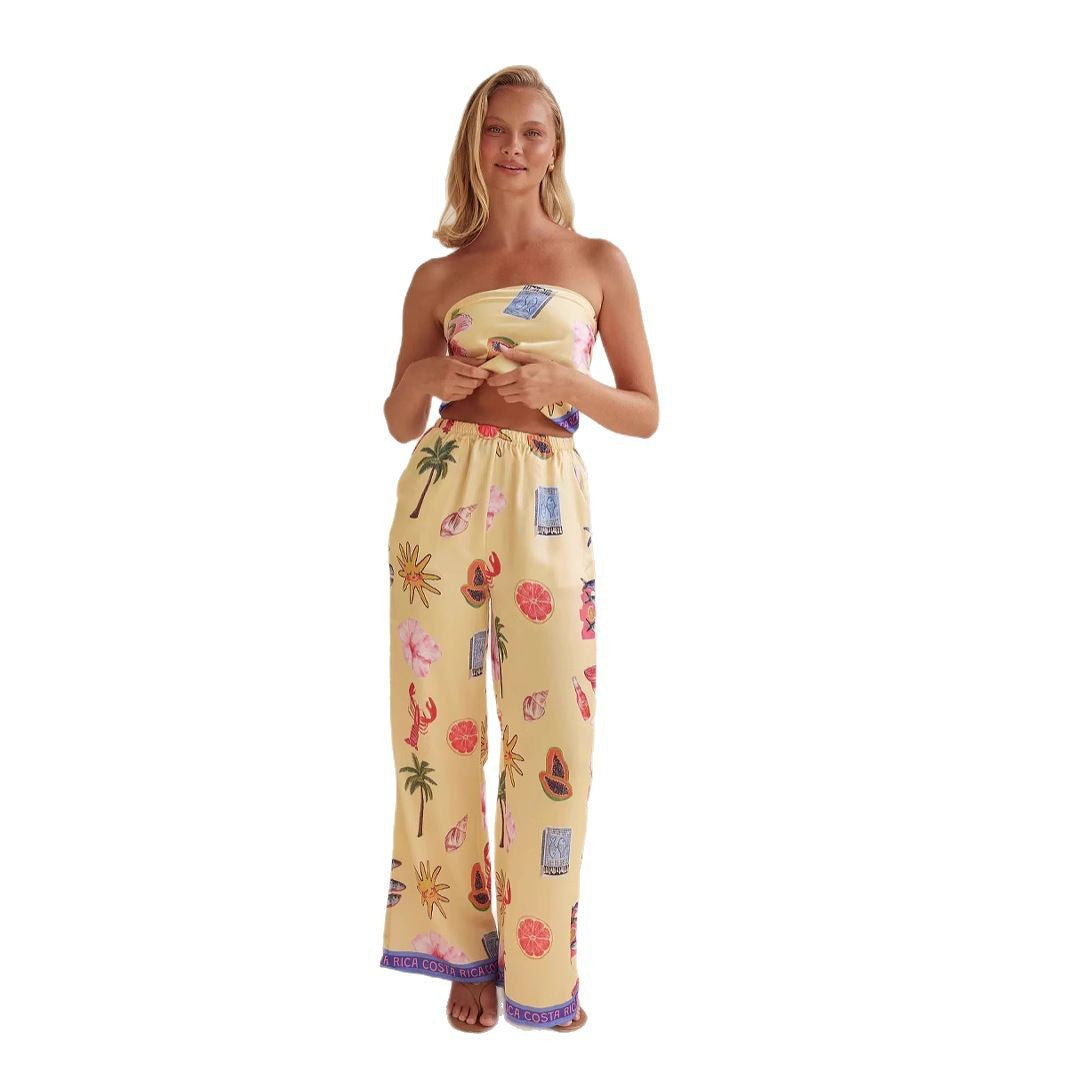 Damen Jumpsuit mit verspielten tropischen Mustern und elastischem Oberteil Drune