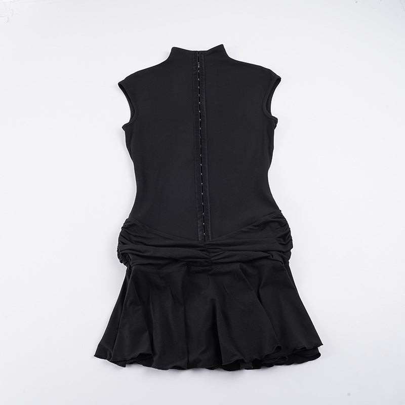 Damen Elegantes Wickelkleid mit hochgeschlossenem Kragen und Rüschenelementen Drune