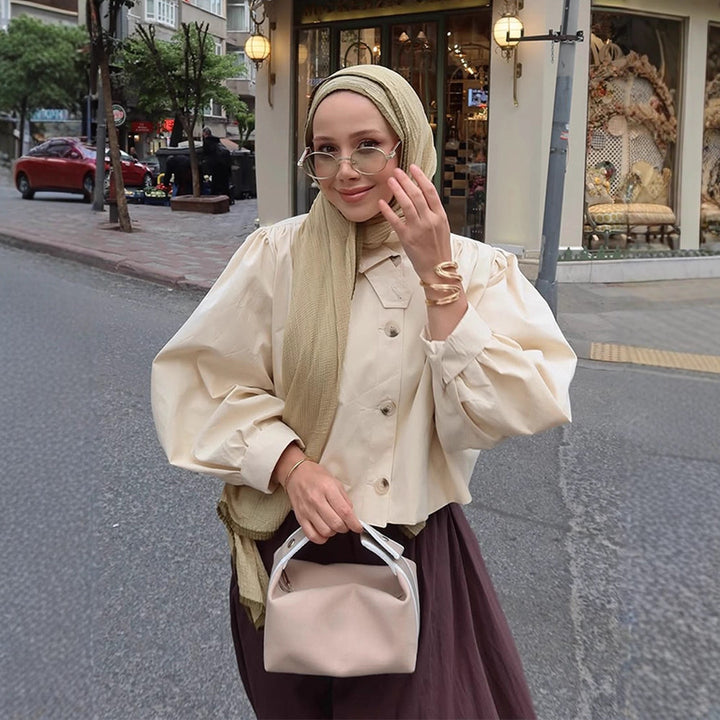 Damen modische kurze Jacke mit voluminösen Ärmeln Drune