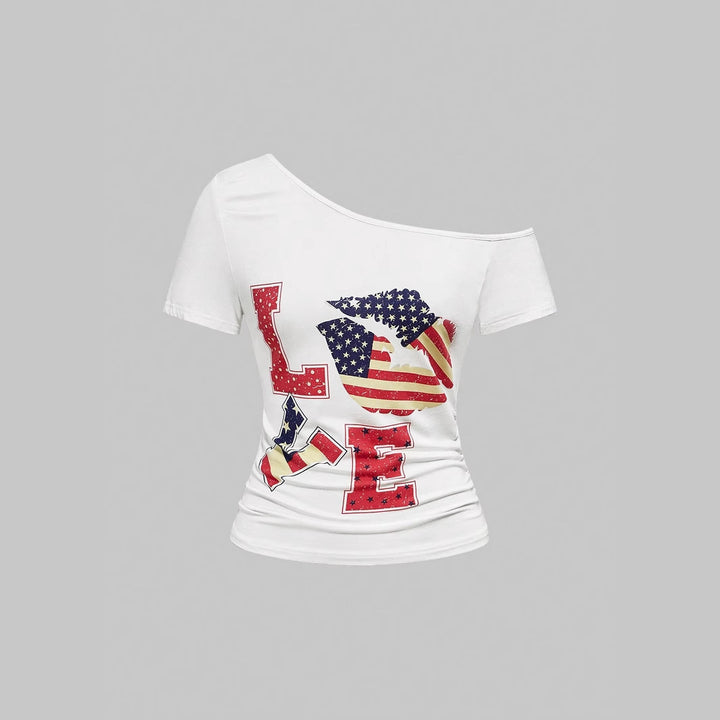Damen Modisches Shirt mit großzügigem Ausschnitt und einzigartigem Grafikdesign Drune