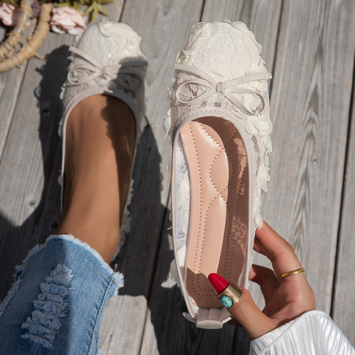 Damen elegante Ballerinas mit floralen Applikationen und rutschfester Sohle Drune