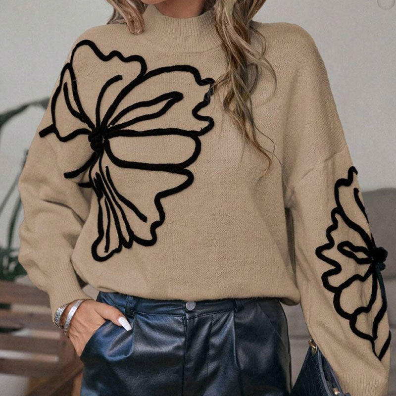 Damen Strickpullover mit floralem 3D-Design Drune