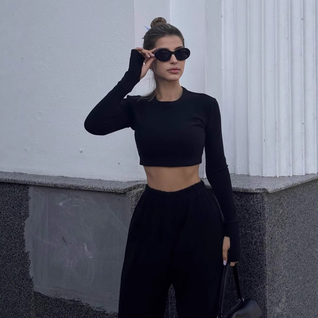 Damen Cropped Fleece-Oberteil mit weiter Hose Drune