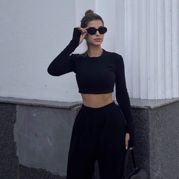 Damen Cropped Fleece-Oberteil mit weiter Hose Drune