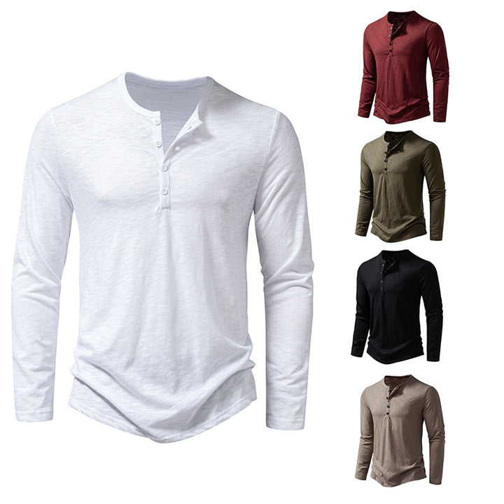 Herren nan Feinstrick-Henley mit Rundhalsausschnitt, verdeckter Knopfleiste und figurbetonter Passform Drune