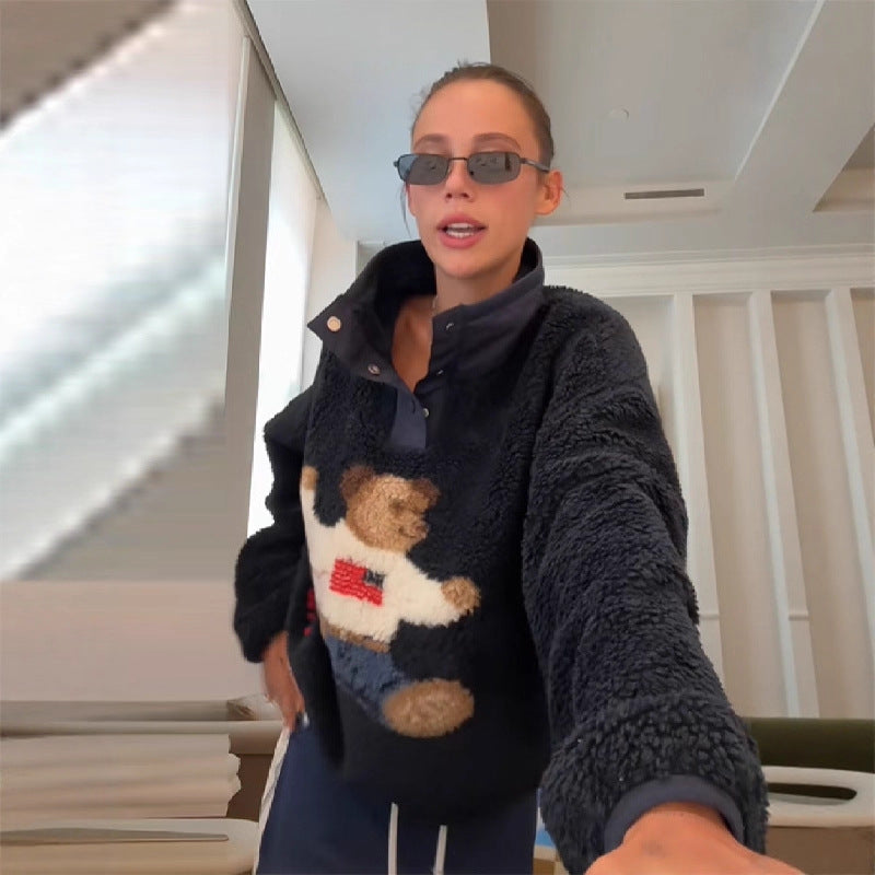 Damen Flauschiger Pullover mit einzigartigem Tiermotiv Drune