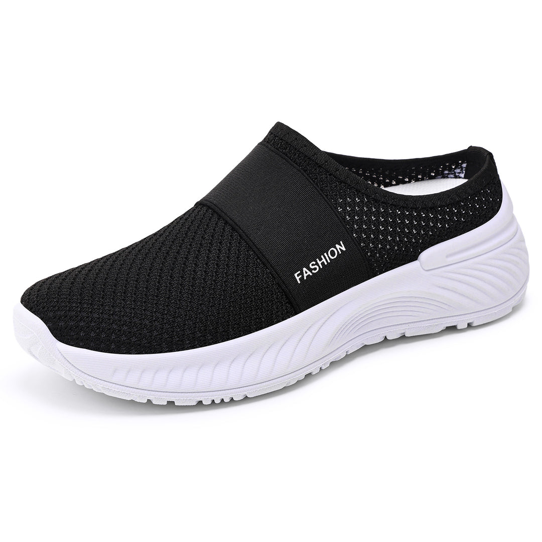 Damen nan atmungsaktive Strick-Slipper mit elastischem Mittelriemen und stoßabsorbierender Wellenlaufsohle Drune
