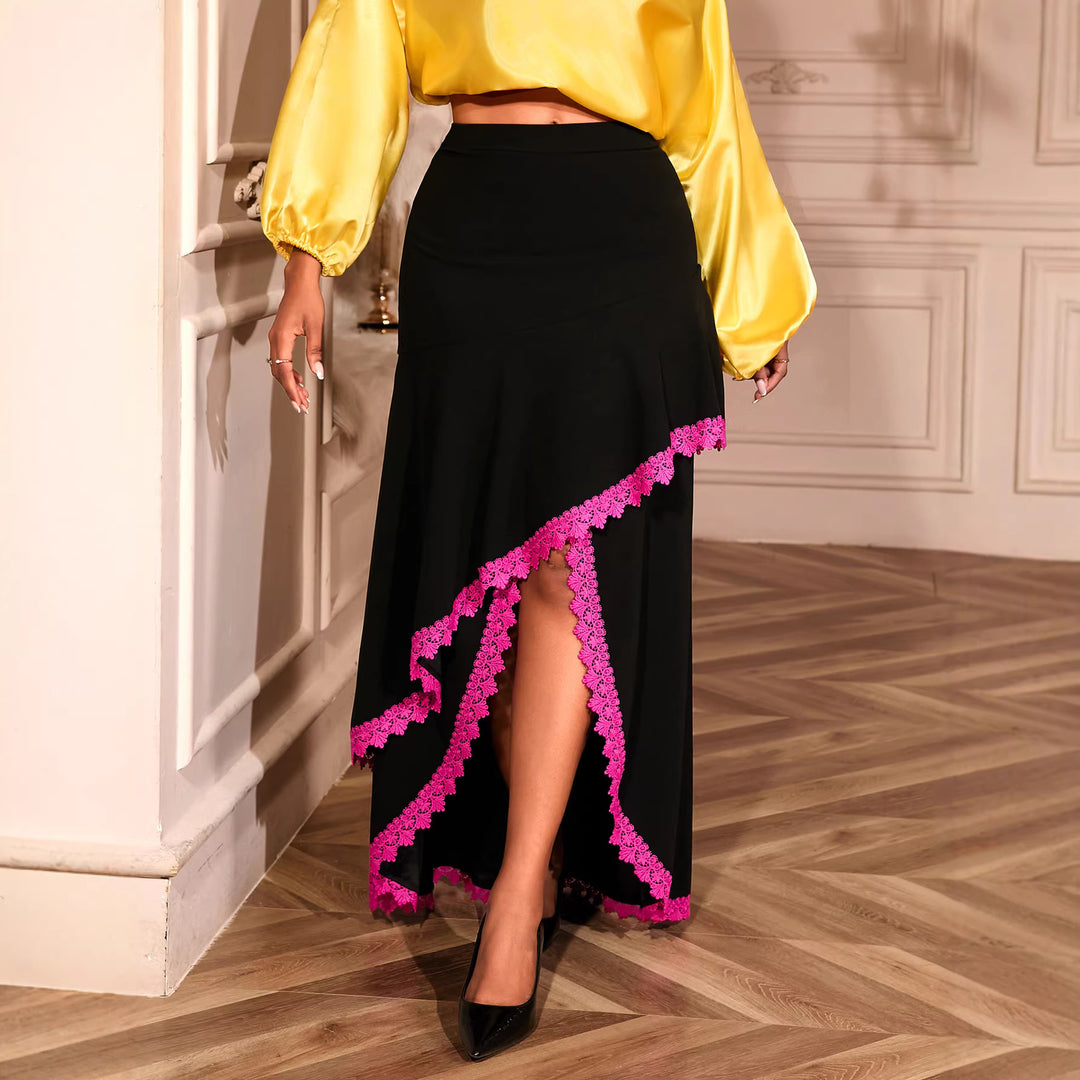 Damen eleganter Maxirock mit floralen Spitzenakzenten Drune
