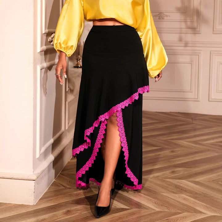 Damen eleganter Maxirock mit floralen Spitzenakzenten Drune