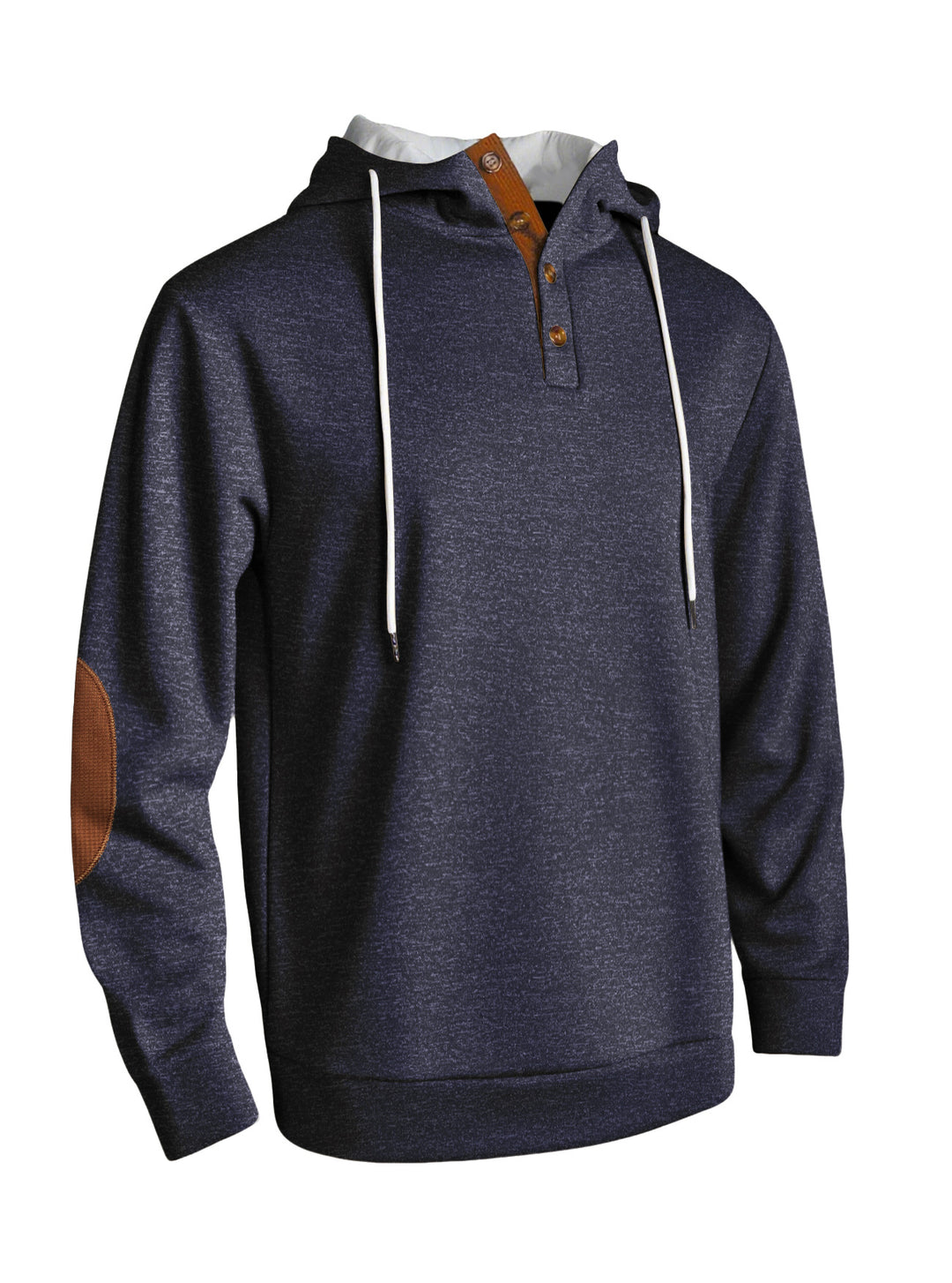 Herren nan Kapuzenpullover im puristischen Freizeitstil mit Henley-Knopfleiste, kontrastierter Kapuzeninnenseite und Ellenbogenaufnähern Drune