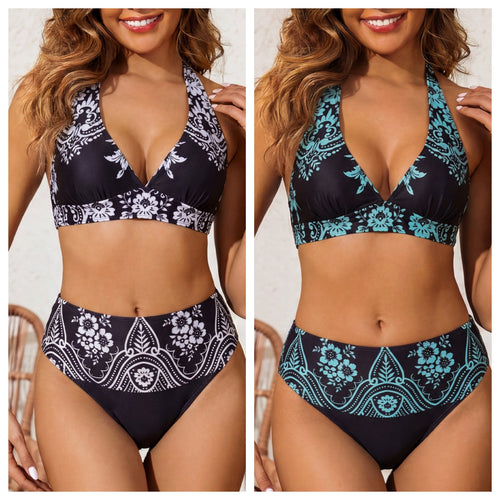 Damen Hochgeschnittener Bikini mit Blumenmuster Drune