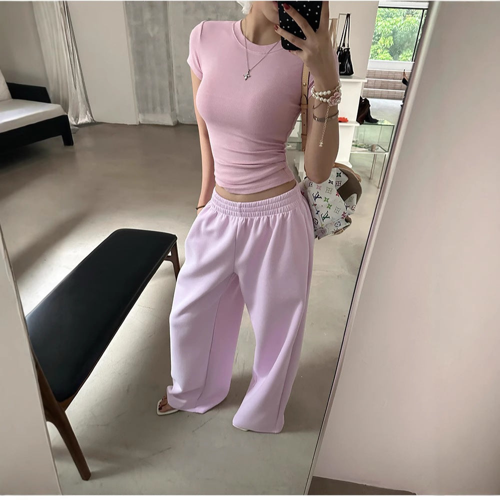 Damen nan weite Loungehose mit elastischem Bund, seitlichen Eingrifftaschen und fließendem Bein Drune