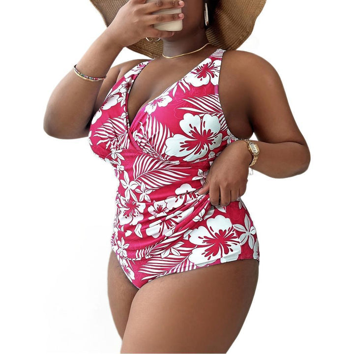 Damen Eleganter Einteiler Badeanzug mit floralem Wickeldesign Drune