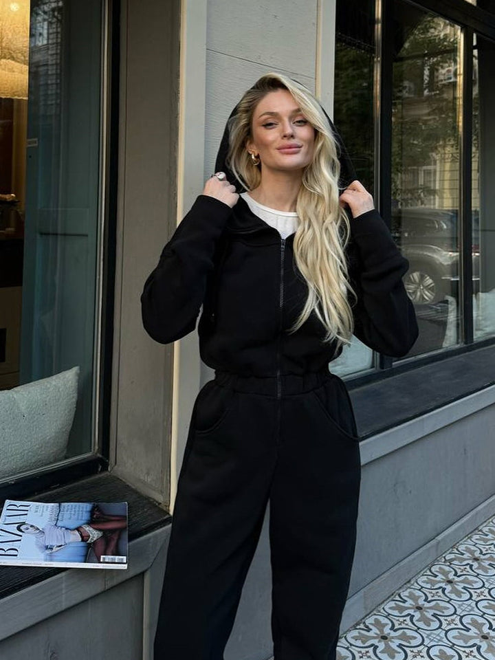 Damen Modischer Kapuzenanzug mit Reißverschluss und Taschen Drune