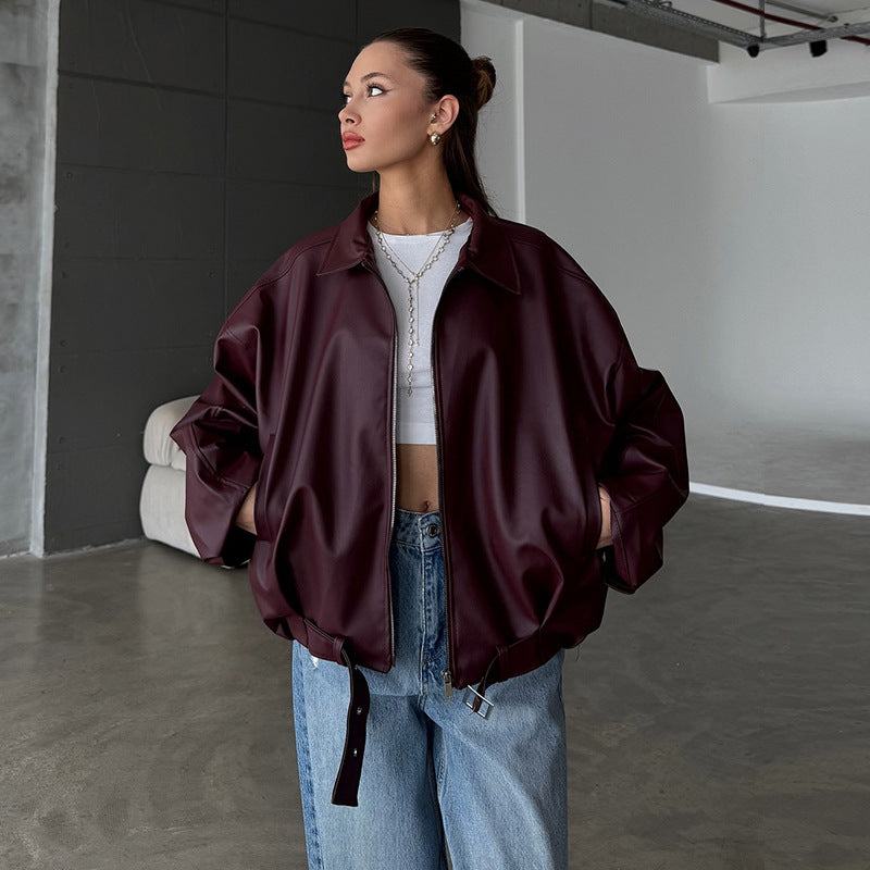 Damen elegante Kunstlederjacke Drune