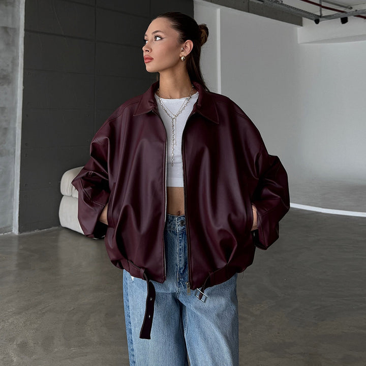 Damen elegante Kunstlederjacke Drune