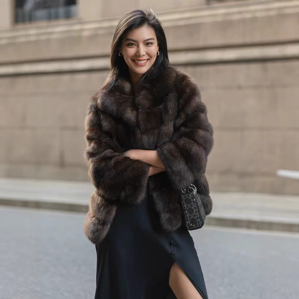 Damen Luxuriöse Kunstpelzjacke mit voluminösen Ärmeln Drune