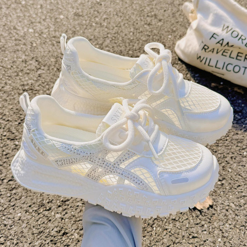 Damen Atmungsaktive Sneaker mit modischem Netzdesign und Glitzerakzenten Drune