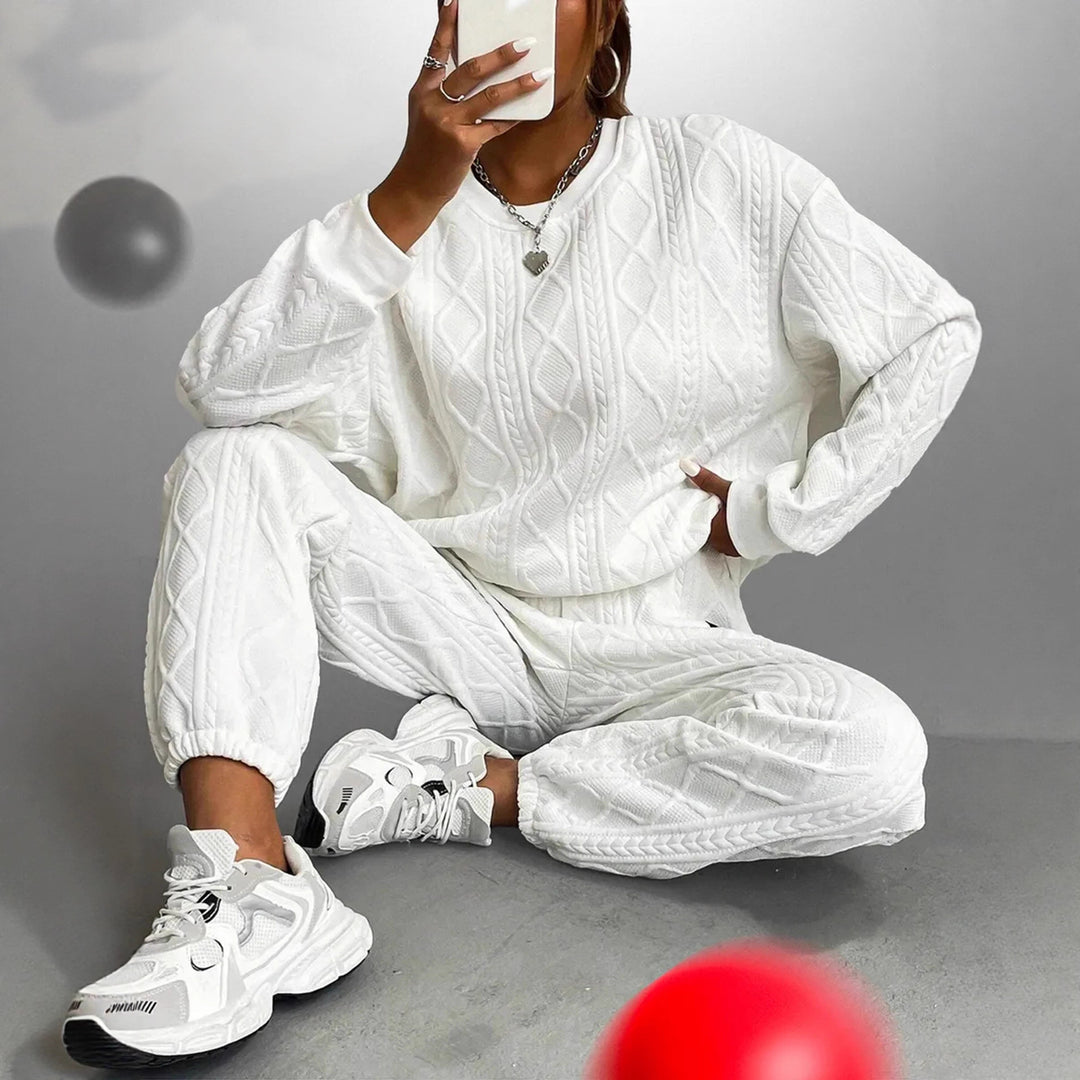 Damen Strick-Loungewear-Set mit elegantem Zopfmuster und weitem Schnitt Drune