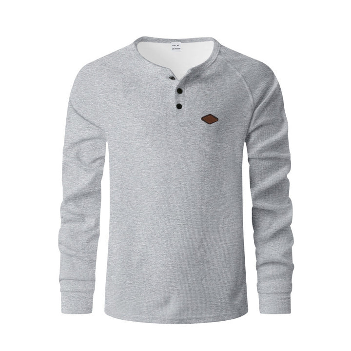 Herren Langarmshirt mit Knopfleiste und Struktur Drune