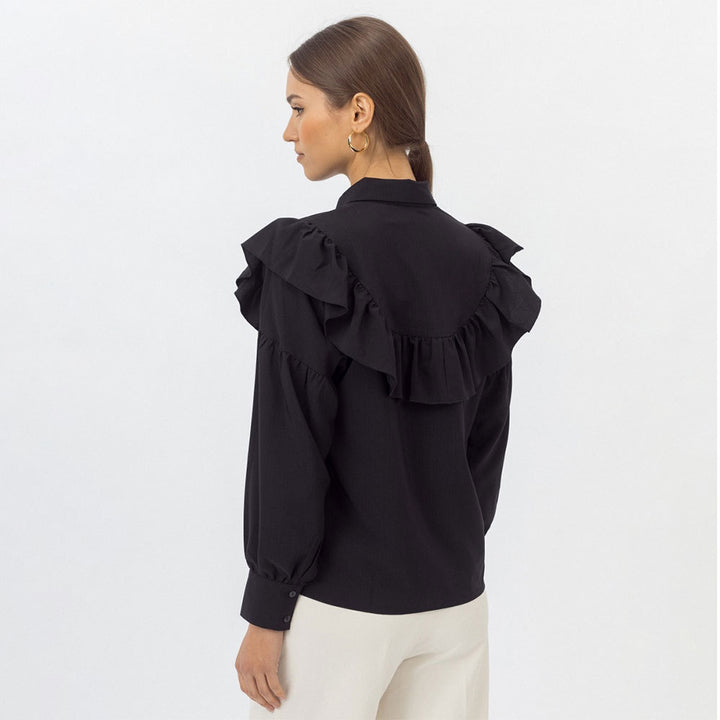 Damen Elegantes Blusenhemd mit Rüschen und weitem Ärmel Drune