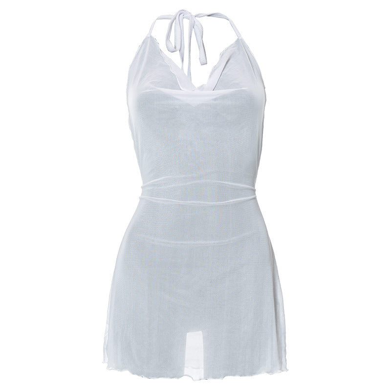 Damen luftiges Chiffonkleid mit femininem Ausschnitt und feinen Rüschen Drune