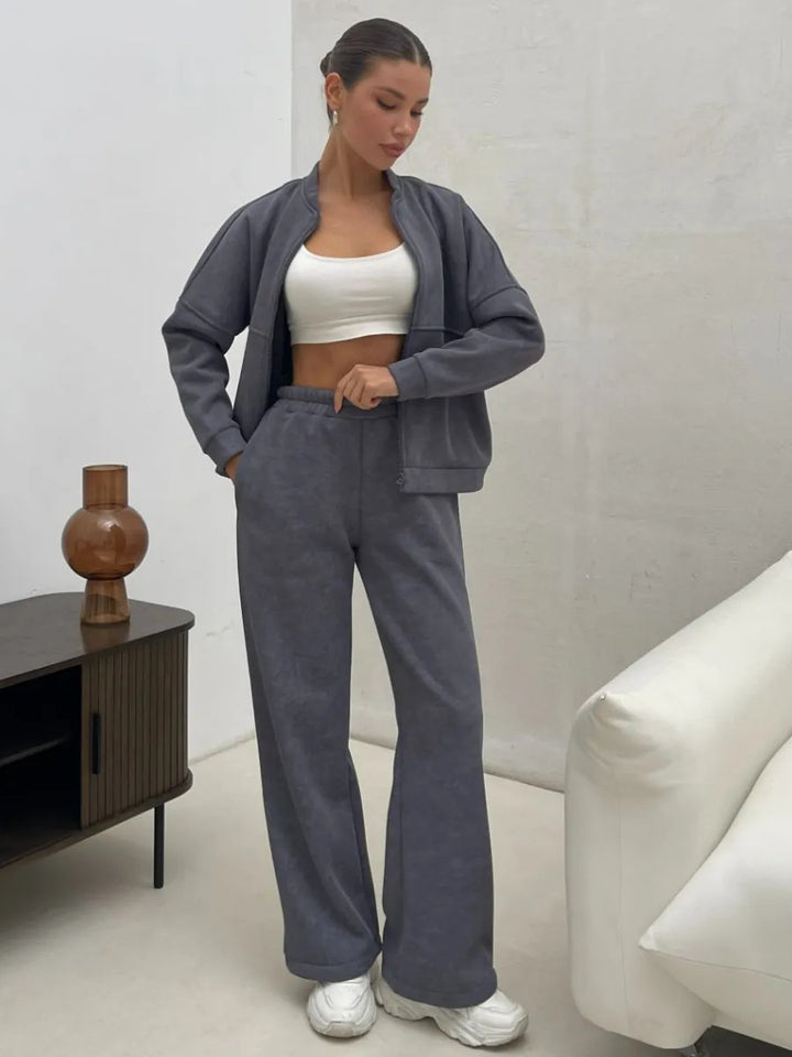 Damen Sportliches Lounge-Set mit kuscheliger Jacke und bequemen Hosen Drune