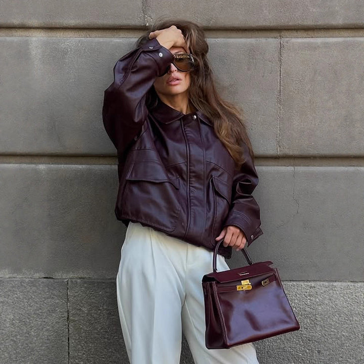 Damen Lederjacke mit Taschen und sportlichem Schnitt Drune
