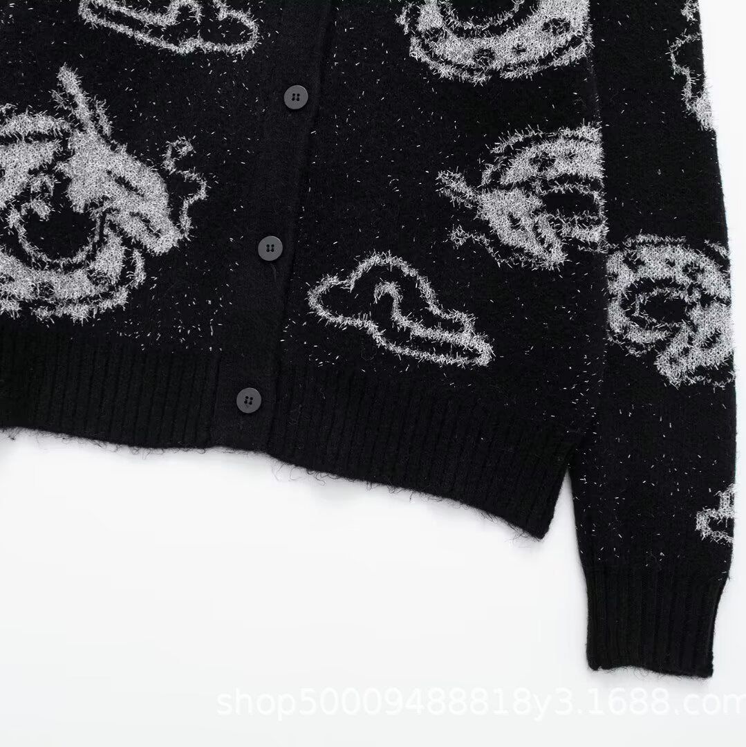 Damen Strickjacke mit einzigartigem Drachenmuster und Knopfverschluss Drune