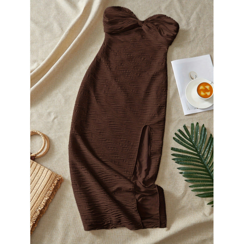 Damen Maxikleid mit gerafftem Design und seitlichem Schlitz Drune