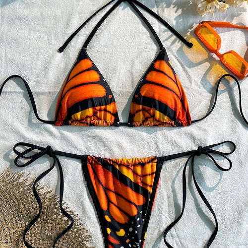 Damen Triangel-Bikini mit lebhaftem Schmetterlingsdesign Drune